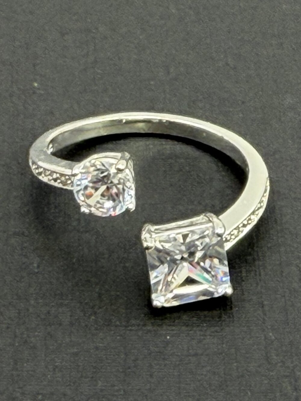 NVC Nataliya Collister Clear CZ Bypass Ring Size 10 Princess Round Silver Tone
